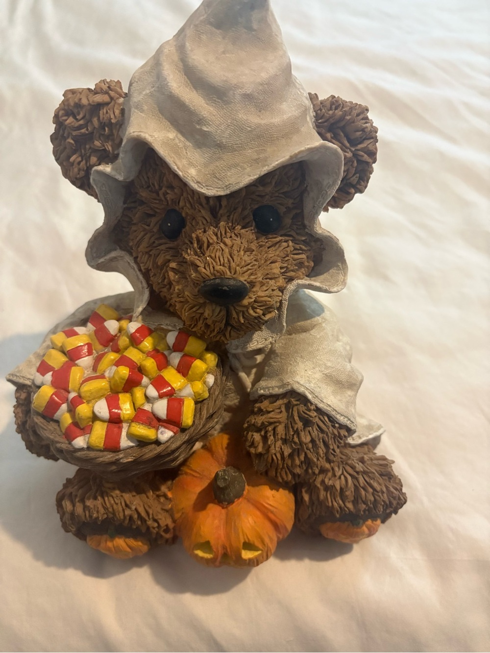 Autumn Bear Figurine with Candy Basket and Pumpkin - Brown/Orange